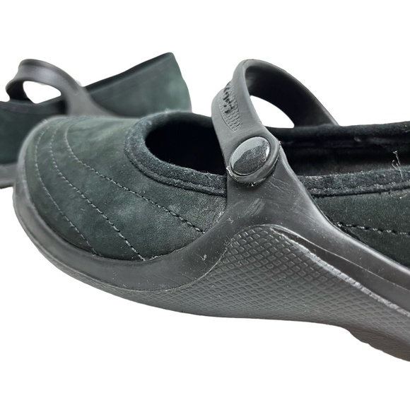CROCS Black Genuine Leather Suede Mary Janes Loafers Flats Casual Shoes sz 6 - Picture 10 of 15